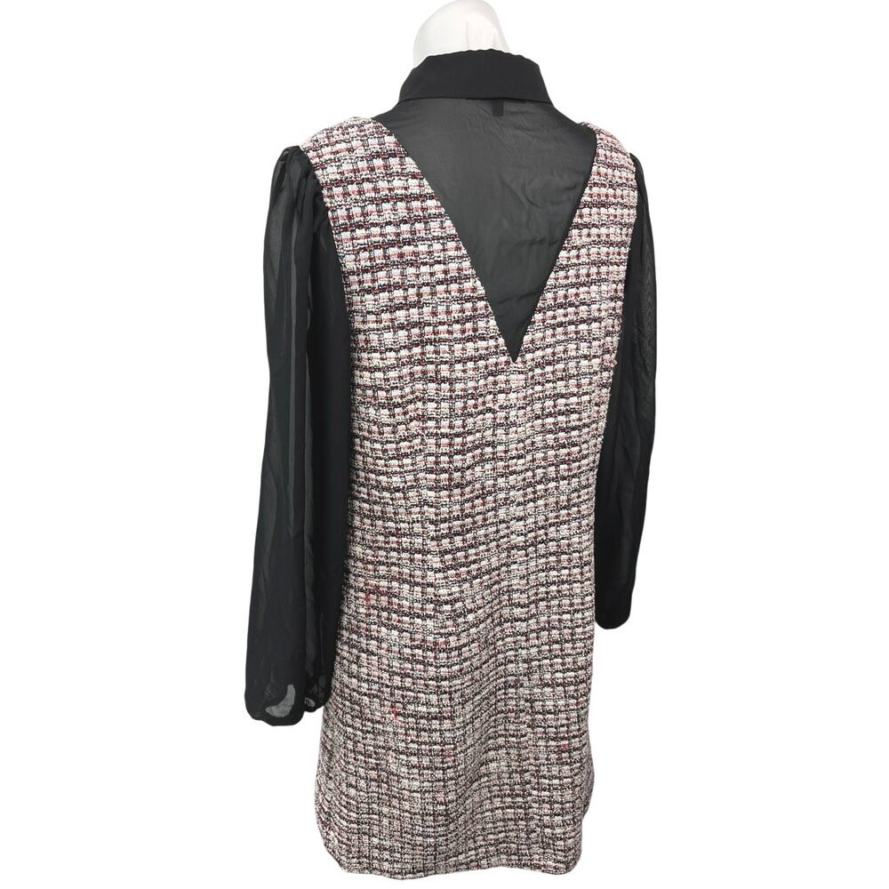 Julia Jordan Black Multicolor Tweed Bow Tie Pinafore Sleeves Mini Shirt Dress 8 - Picture 4 of 8